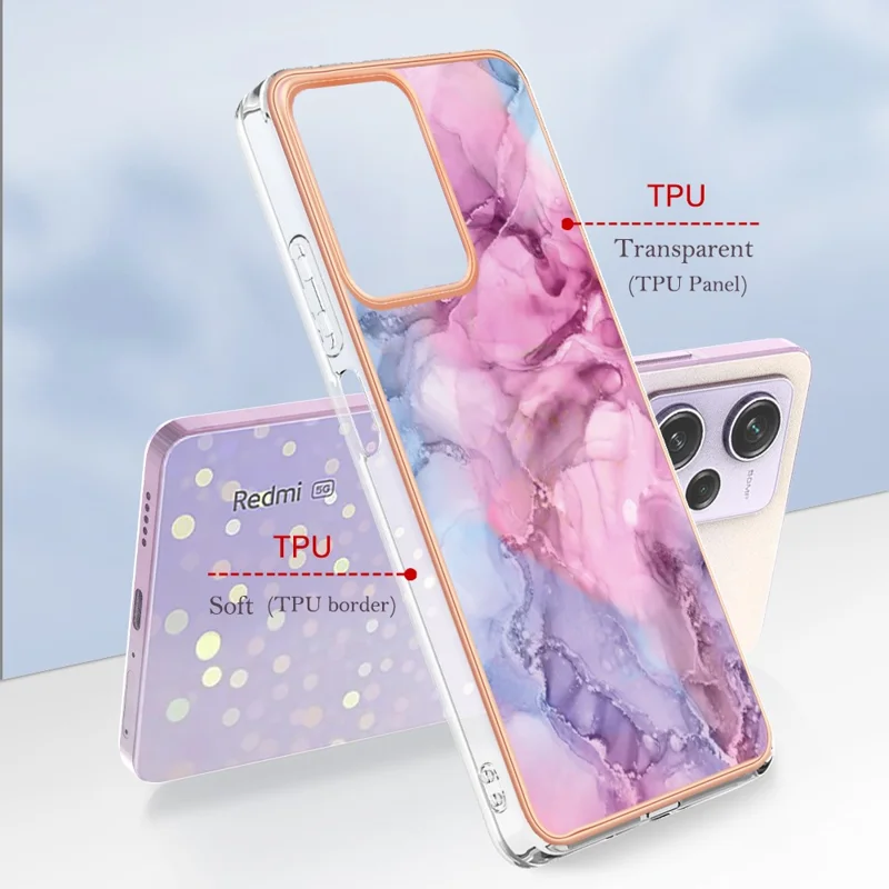 YB IMD Series-16 Style E Phone Case for Xiaomi Redmi Note 12 Pro 5G / Note 12 Pro Speed 5G / Poco X5 Pro 5G TPU 2.0mm IMD Marble Pattern Protective Cover - Rose