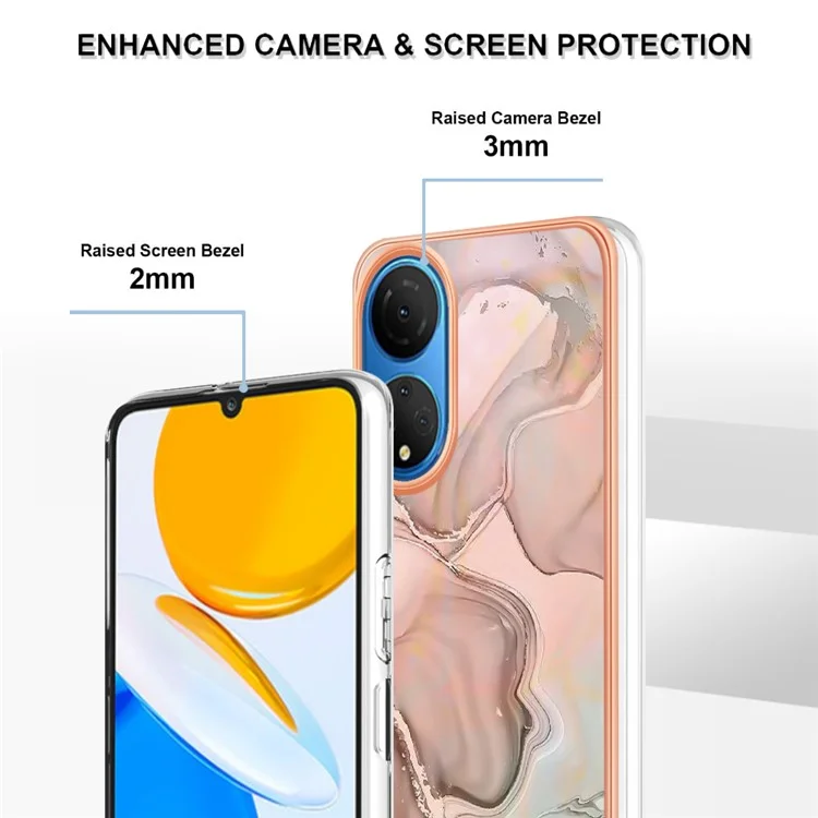 Custodia per telefono con motivo in marmo YB IMD Series-16 Style E per Honor X7, cover in TPU da 2,0 mm con elettroplaccatura antiurto - Rosa