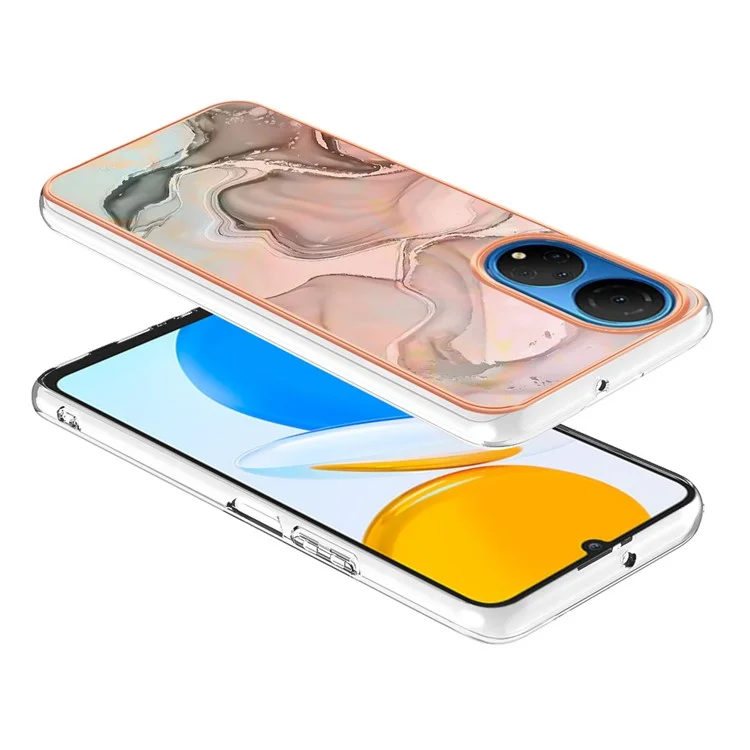 Custodia per telefono con motivo in marmo YB IMD Series-16 Style E per Honor X7, cover in TPU da 2,0 mm con elettroplaccatura antiurto - Rosa