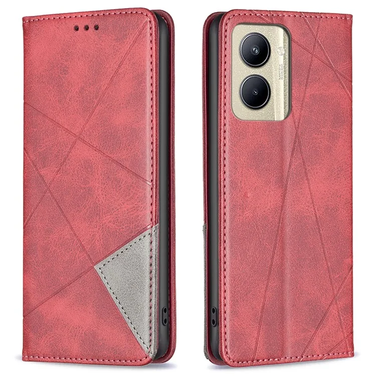 Coque de téléphone à motif d'impression pour Realme C33 2023 4G / C33 4G Étui en cuir PU avec porte-cartes et support téléphonique - Rouge