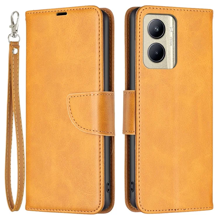 Para Realme C33 2023 4G / C33 4G Solid Color Wallet Protective Shell Textured PU Leather Stand Phone Case - Amarelo