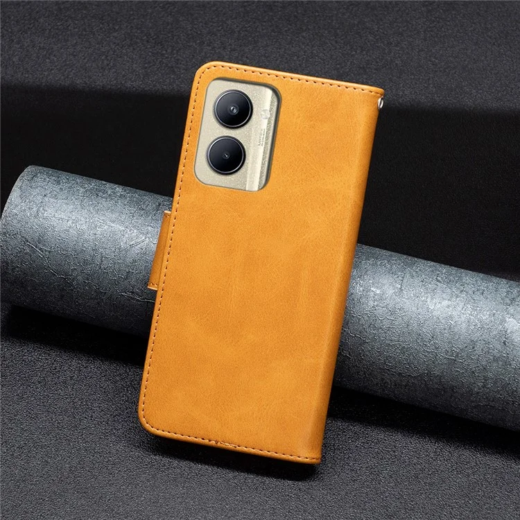 Para Realme C33 2023 4G / C33 4G Solid Color Wallet Protective Shell Textured PU Leather Stand Phone Case - Amarelo