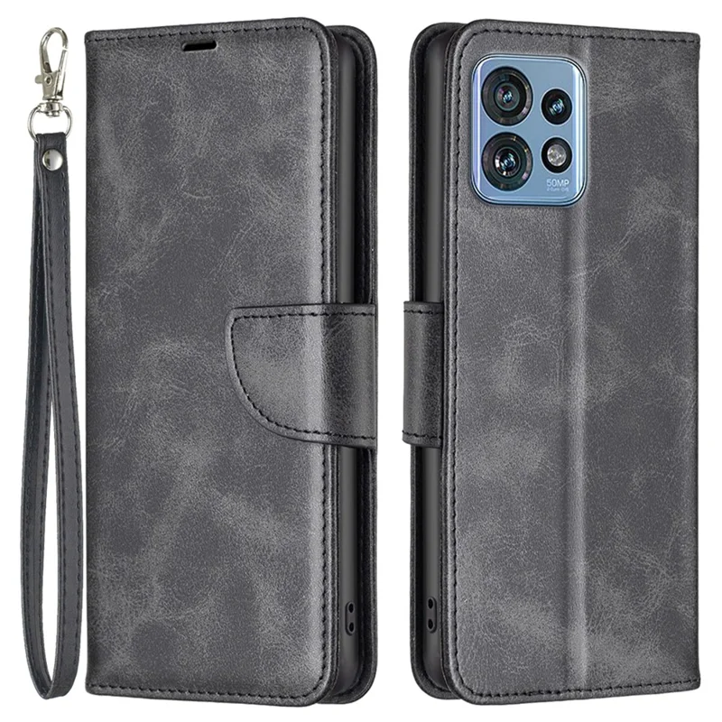 For Motorola Edge 40 Pro 5G / Moto X40 5G Solid Color Wallet Shell Textured PU Leather Stand Phone Case - Black