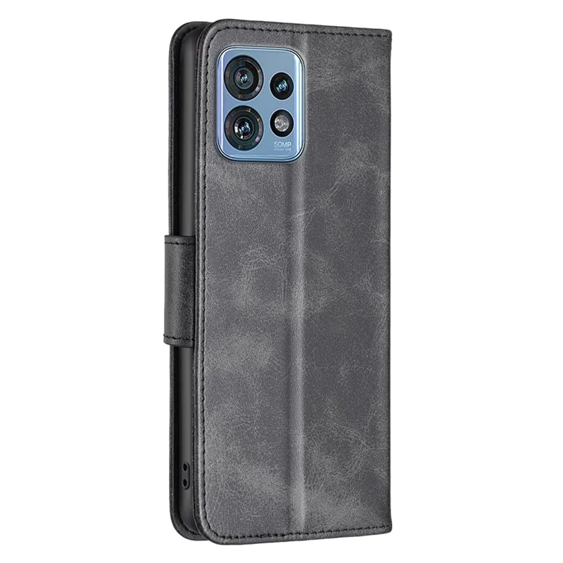 For Motorola Edge 40 Pro 5G / Moto X40 5G Solid Color Wallet Shell Textured PU Leather Stand Phone Case - Black