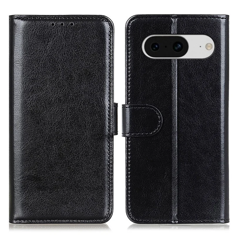 Voor Google Pixel 8 5G PU Leer+TPU Telefoonhoesje Crazy Horse Structuur Gsm Portemonnee Standhoes - Zwart