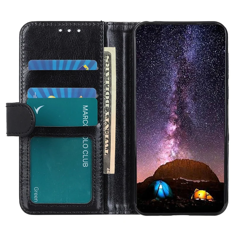 Voor Google Pixel 8 5G PU Leer+TPU Telefoonhoesje Crazy Horse Structuur Gsm Portemonnee Standhoes - Zwart