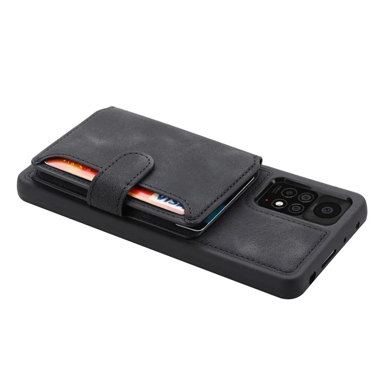 Чехол-бумажник с блокировкой RFID для Xiaomi Redmi Note 11 4G (Qualcomm) / Note 11S 4G, с подставкой - Черный