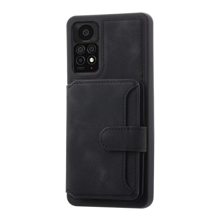 Чехол-бумажник с блокировкой RFID для Xiaomi Redmi Note 11 4G (Qualcomm) / Note 11S 4G, с подставкой - Черный