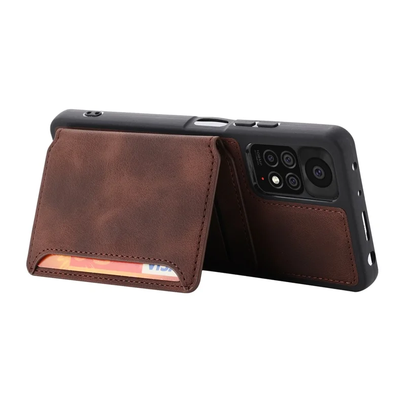 For Xiaomi Redmi Note 11 4G (Qualcomm) / Note 11S 4G RFID Blocking Phone Case Kickstand Wallet Leather+TPU Cover - Coffee