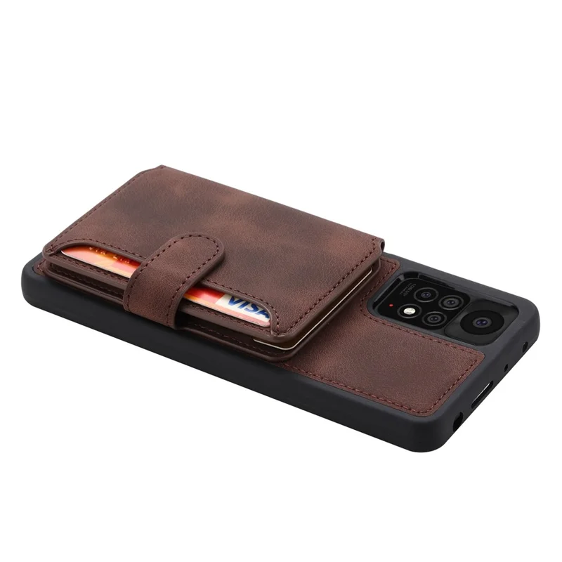 For Xiaomi Redmi Note 11 4G (Qualcomm) / Note 11S 4G RFID Blocking Phone Case Kickstand Wallet Leather+TPU Cover - Coffee
