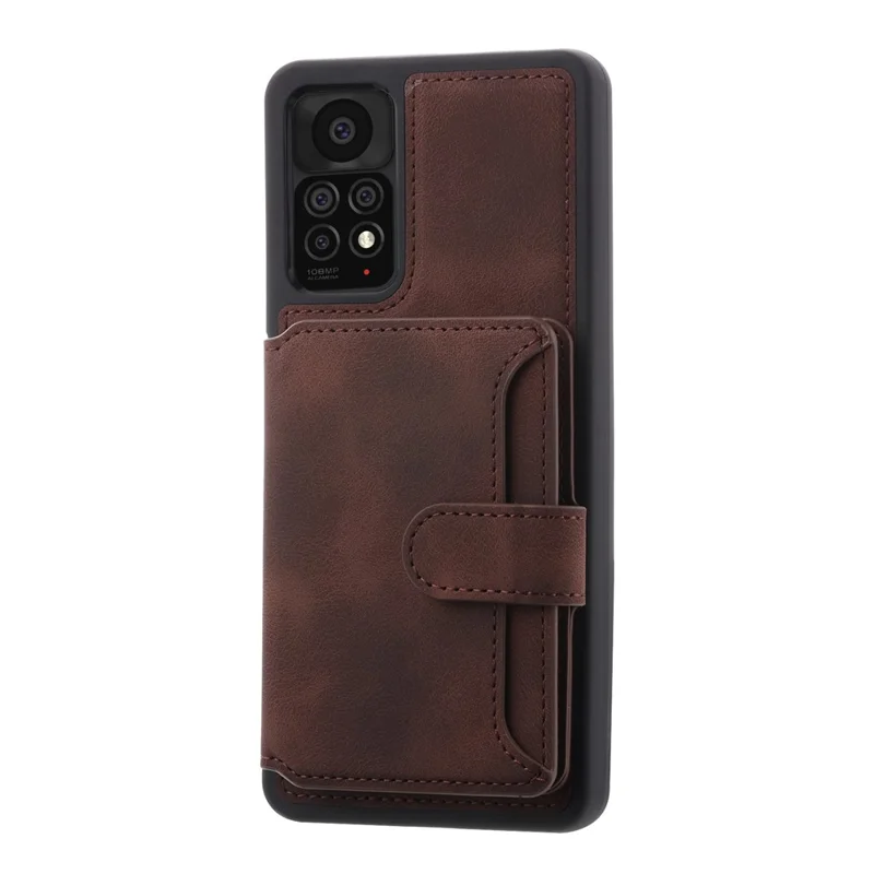 For Xiaomi Redmi Note 11 4G (Qualcomm) / Note 11S 4G RFID Blocking Phone Case Kickstand Wallet Leather+TPU Cover - Coffee
