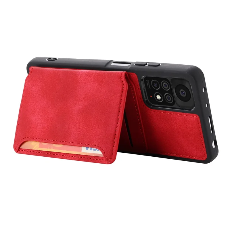 For Xiaomi Redmi Note 11 4G (Qualcomm) / Note 11S 4G RFID Blocking Phone Case Kickstand Wallet Leather+TPU Cover - Red