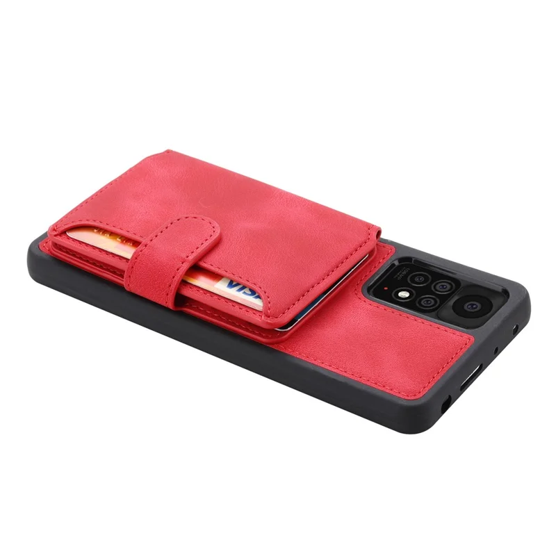 For Xiaomi Redmi Note 11 4G (Qualcomm) / Note 11S 4G RFID Blocking Phone Case Kickstand Wallet Leather+TPU Cover - Red