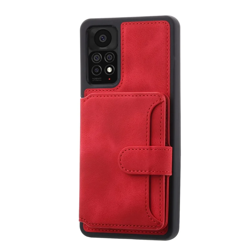 For Xiaomi Redmi Note 11 4G (Qualcomm) / Note 11S 4G RFID Blocking Phone Case Kickstand Wallet Leather+TPU Cover - Red