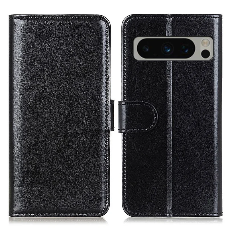 Capa de Telefone para Google Pixel 8 Pro PU Leather+TPU Wallet Crazy Horse Texture Cellphone Case - Preto