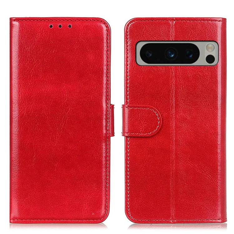 Phone Cover for Google Pixel 8 Pro PU Leather+TPU Wallet Crazy Horse Texture Cellphone Case - Red
