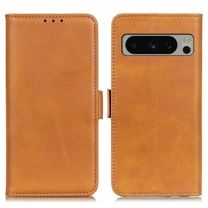 For Google Pixel 8 Pro Protective Wallet Case Cowhide Texture Leather Stand Shockproof Phone Cover - Yellow