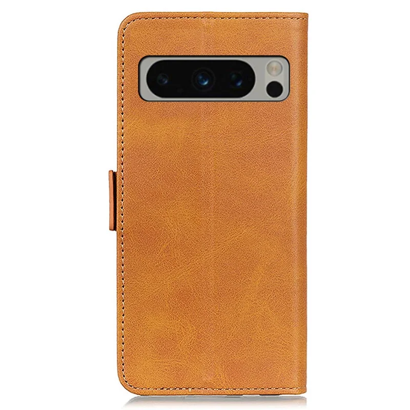 For Google Pixel 8 Pro Protective Wallet Case Cowhide Texture Leather Stand Shockproof Phone Cover - Yellow