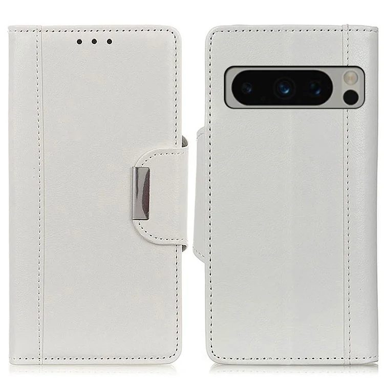 Wallet Case für Google Pixel 8 Pro, Anti-Scratch PU-Leder Kuhfell-Textur Ständer-Handyhülle - Weiß