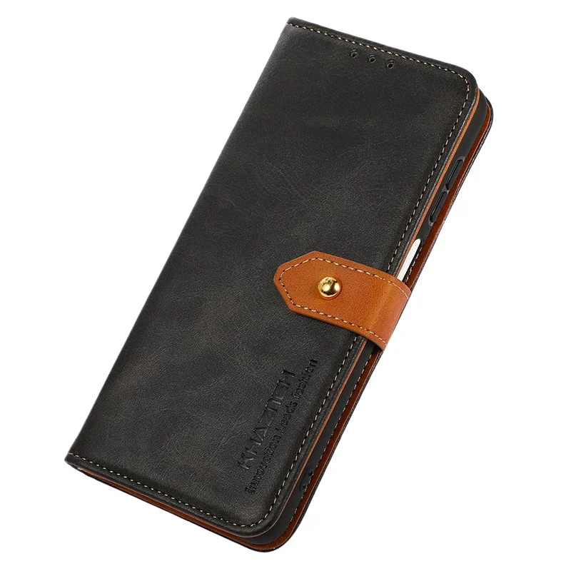 KHAZNEH For Google Pixel 8 PU Leather Phone Cover Gold Button Magnetic Case with Stand Wallet - Black