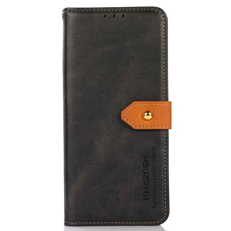KHAZNEH For Google Pixel 8 PU Leather Phone Cover Gold Button Magnetic Case with Stand Wallet - Black