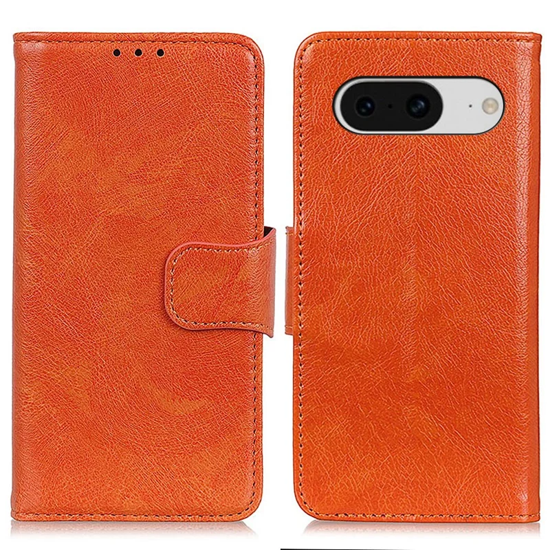 Stand Shell für Google Pixel 8 Split Leder Handyhülle Nappa Textur Brieftasche Cover - Orange