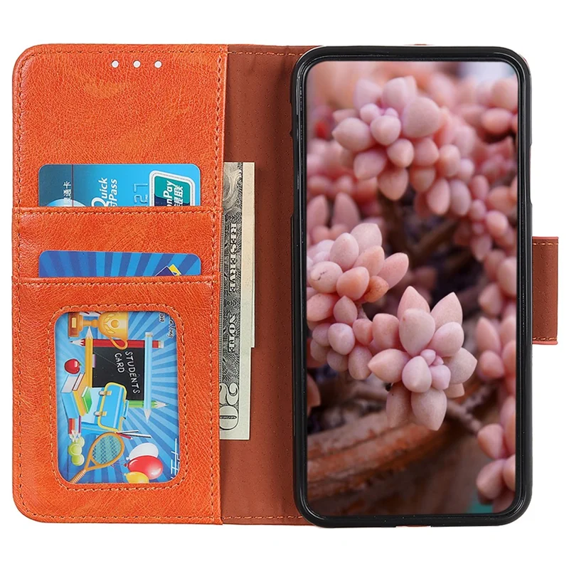 Stand Shell für Google Pixel 8 Split Leder Handyhülle Nappa Textur Brieftasche Cover - Orange