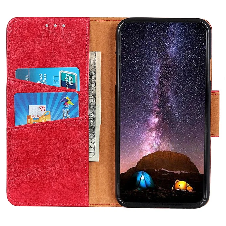 Per Google Pixel 8 Split Leather Phone Wallet Case Crazy Horse Texture Stand Cell Phone Cover - Rosso