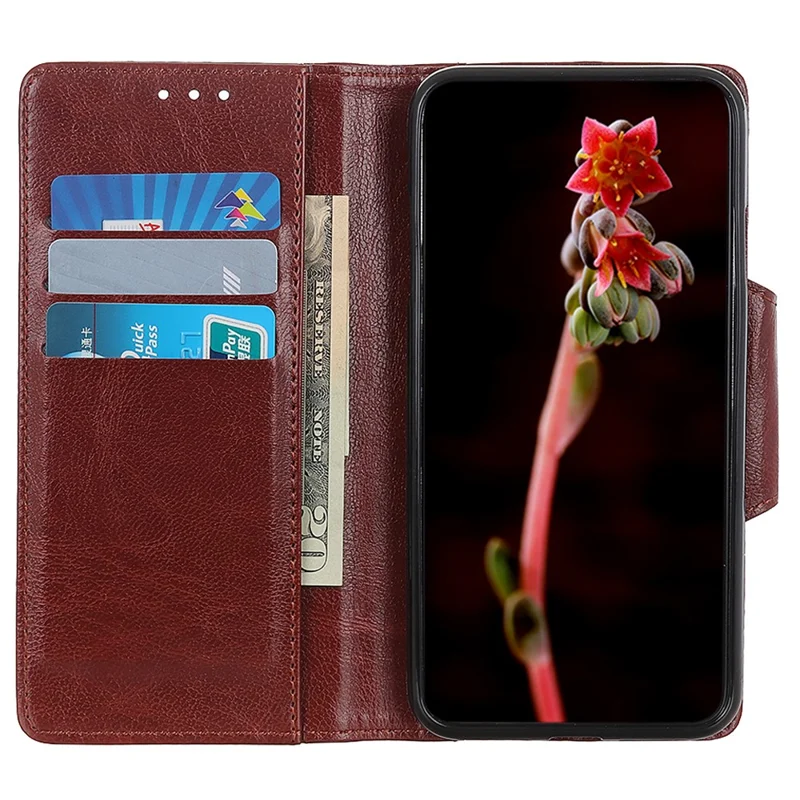 Phone Wallet Case for Google Pixel 8 , Anti-scratch PU Leather Cowhide Texture Stand Cover - Brown