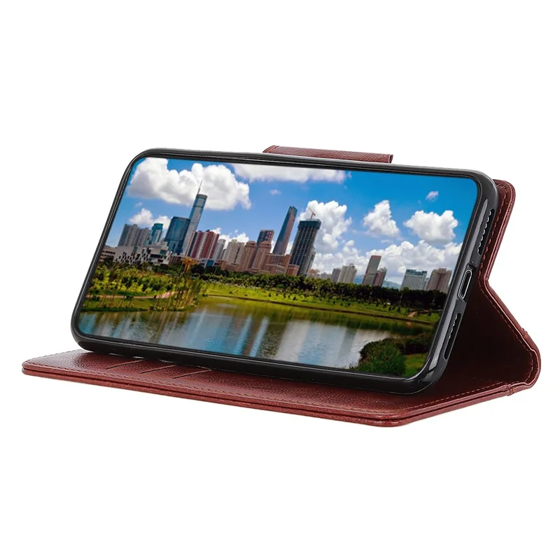 Phone Wallet Case for Google Pixel 8 , Anti-scratch PU Leather Cowhide Texture Stand Cover - Brown