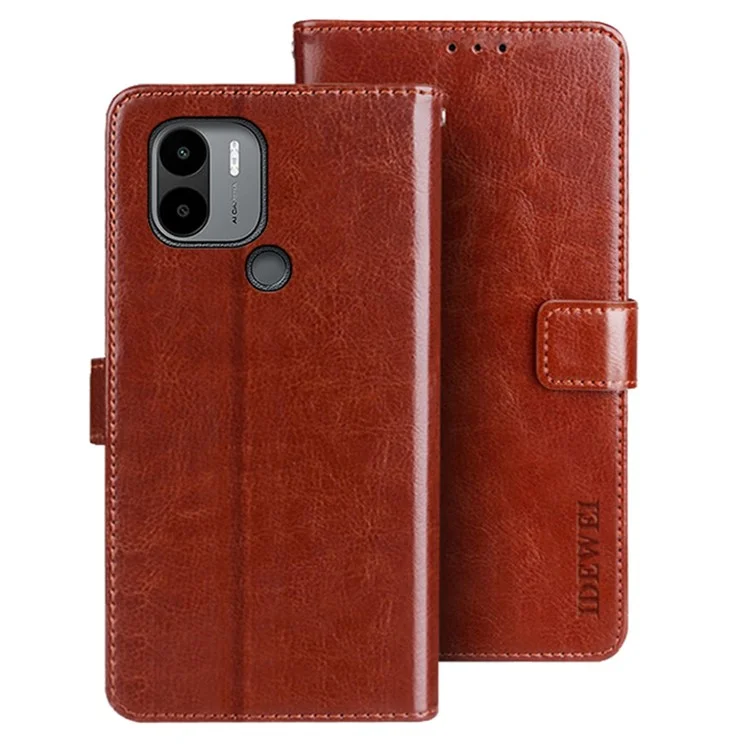 IDEWEI Für Xiaomi Poco C51 4G PU-Leder-Handyhülle, verrücktes Pferd-Textur-Standbrieftasche-Abdeckung - Braun