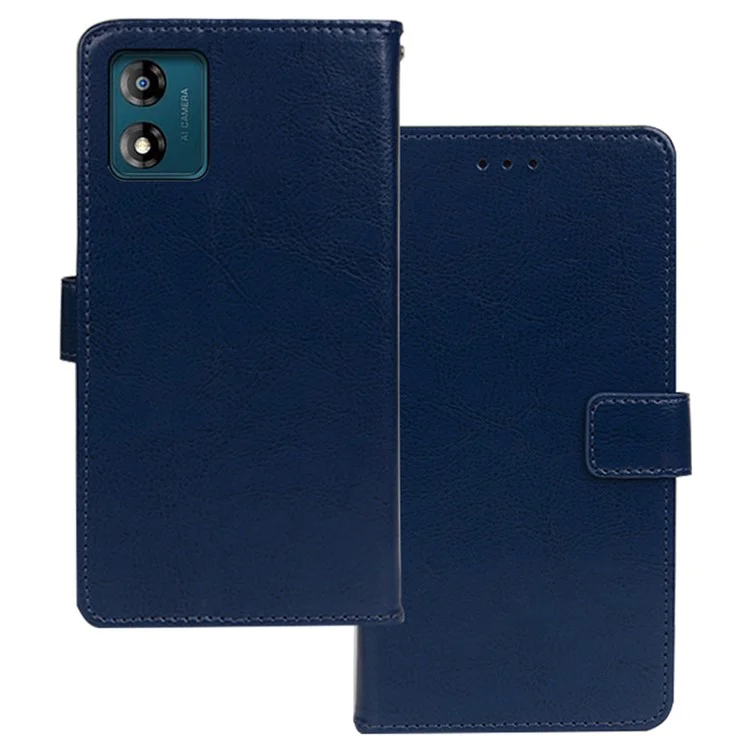 IDEWEI Para Motorola Moto E13 4G Funda de Teléfono Textura de Caballo Loco Cuero PU Soporte de Cartera Flip Cover - Azul