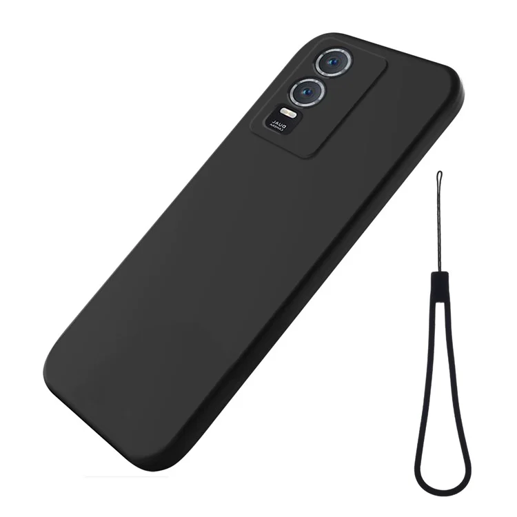Para vivo Y76s / Y76 5G Liquid Silicone Phone Case Soft Lining Anti-scratch Back Cover with Strap - Preto