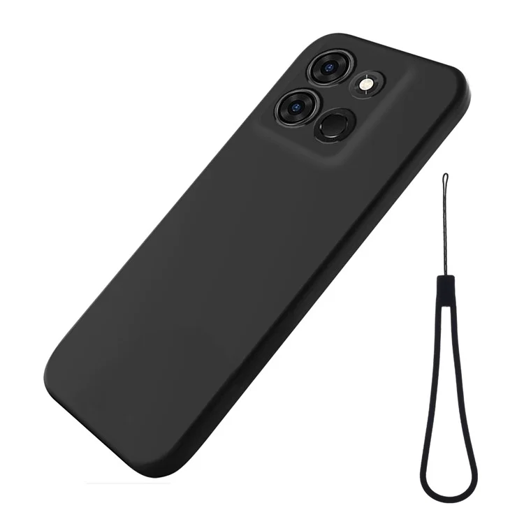 Für Infinix Smart 7 4G Anti-Drop Phone Back Cover Liquid Silicone Soft Lining Phone Case mit Trageriemen - Schwarz