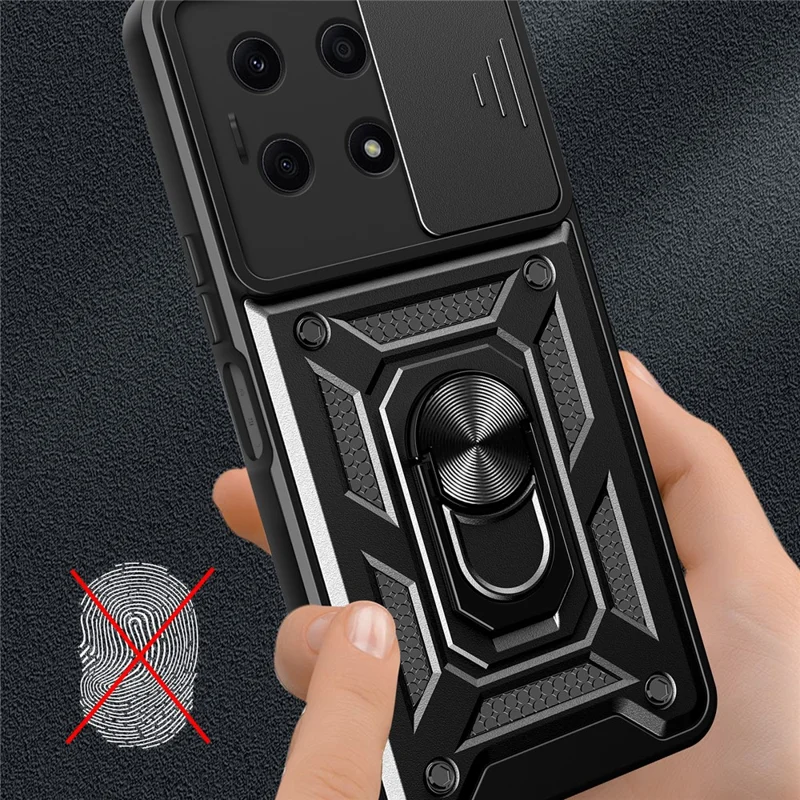 For Honor X8a 4G Shockproof Kickstand PC+TPU Phone Case Slide Lens Protection Cover - Rose Gold