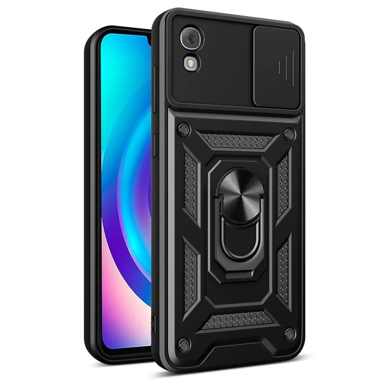 Funda protectora para teléfono con patilla antirrasguños de PC+TPU para TCL 30 Z Slide Lens Protection Cover - Negro