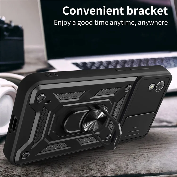 Funda protectora para teléfono con patilla antirrasguños de PC+TPU para TCL 30 Z Slide Lens Protection Cover - Negro