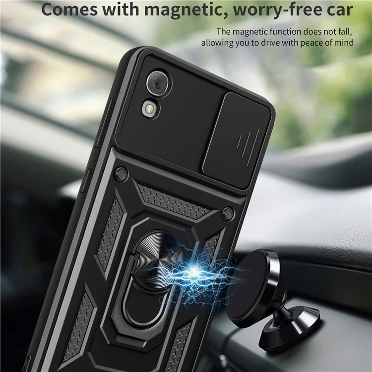 Funda protectora para teléfono con patilla antirrasguños de PC+TPU para TCL 30 Z Slide Lens Protection Cover - Negro