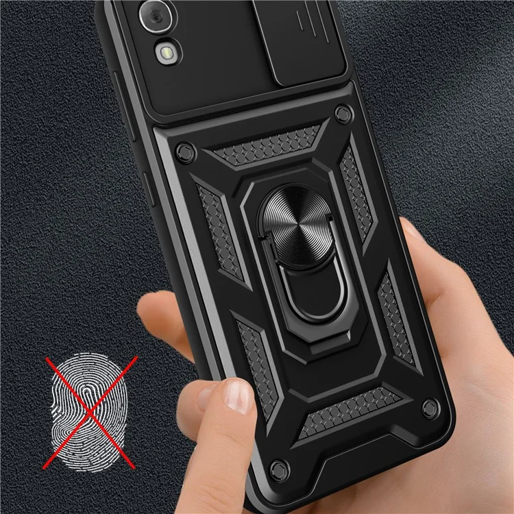Funda protectora para teléfono con patilla antirrasguños de PC+TPU para TCL 30 Z Slide Lens Protection Cover - Negro