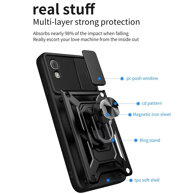 Funda protectora para teléfono con patilla antirrasguños de PC+TPU para TCL 30 Z Slide Lens Protection Cover - Negro