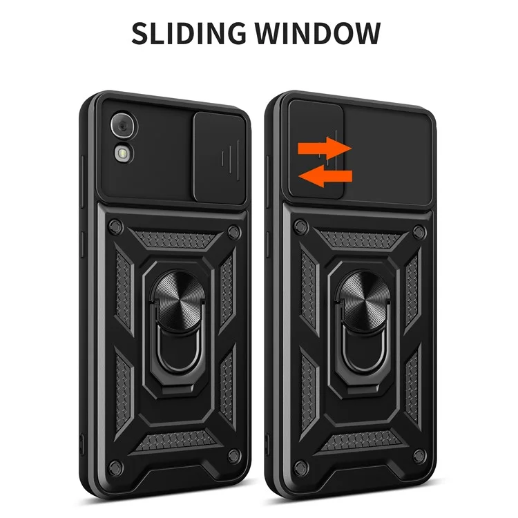 Funda protectora para teléfono con patilla antirrasguños de PC+TPU para TCL 30 Z Slide Lens Protection Cover - Negro