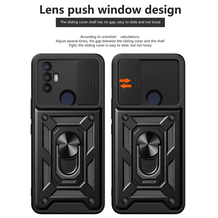 Funda para teléfono TCL 30 SE Concha Soporte PC+TPU Funda de teléfono Protección de lente deslizante - Negro