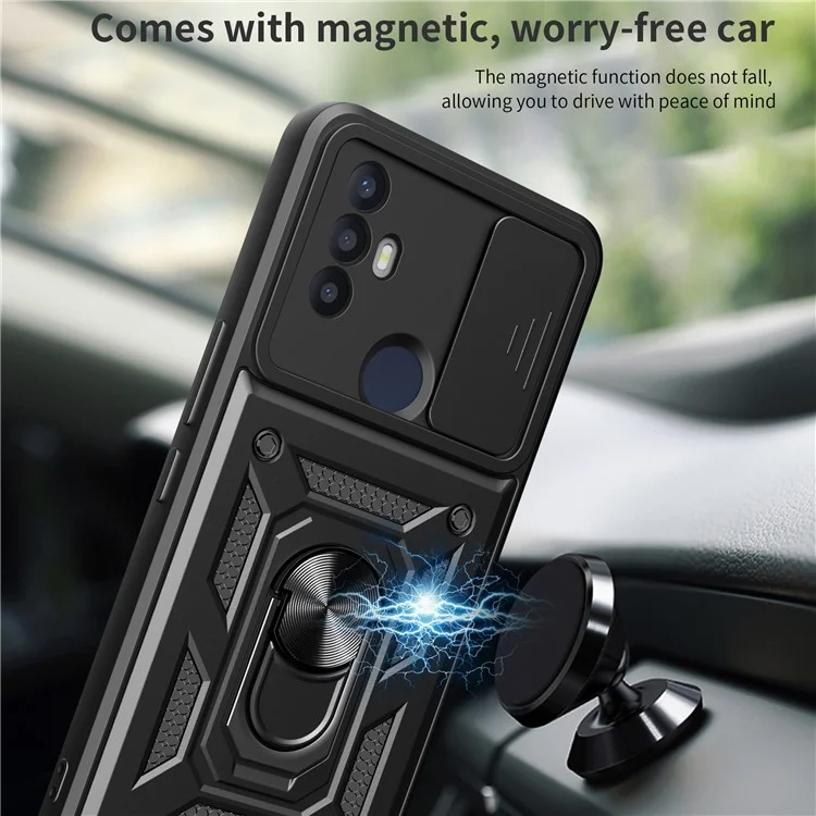 Funda para teléfono TCL 30 SE Concha Soporte PC+TPU Funda de teléfono Protección de lente deslizante - Negro