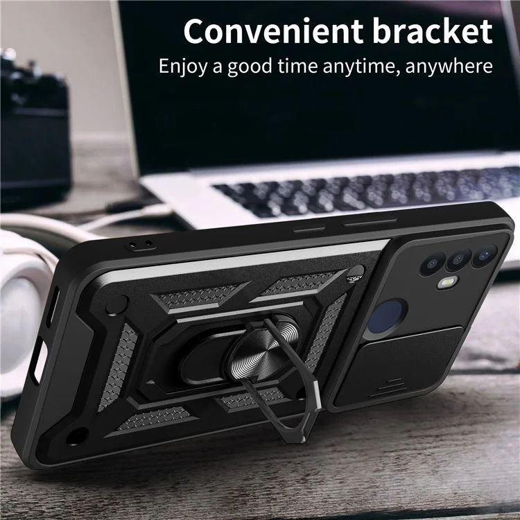 Funda para teléfono TCL 30 SE Concha Soporte PC+TPU Funda de teléfono Protección de lente deslizante - Negro