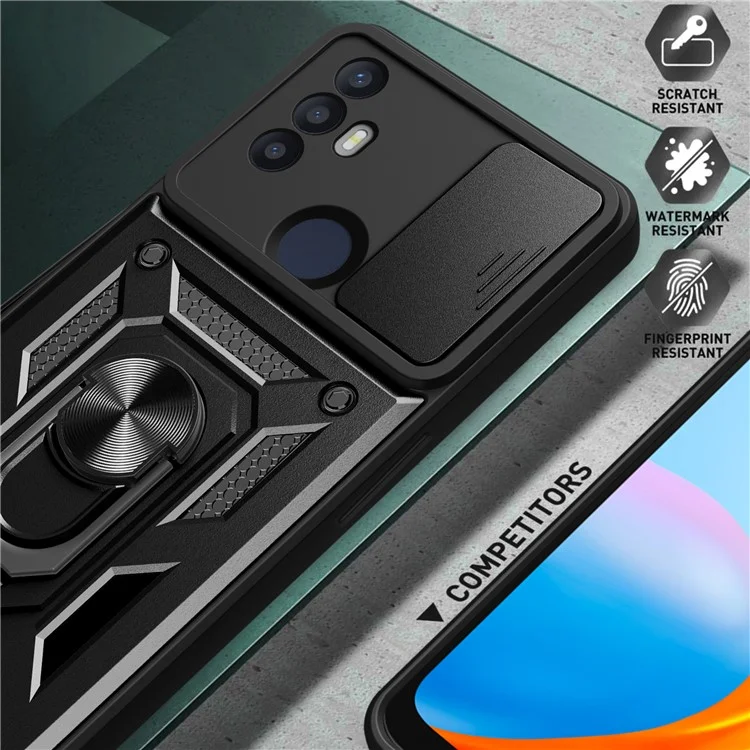 Funda para teléfono TCL 30 SE Concha Soporte PC+TPU Funda de teléfono Protección de lente deslizante - Negro