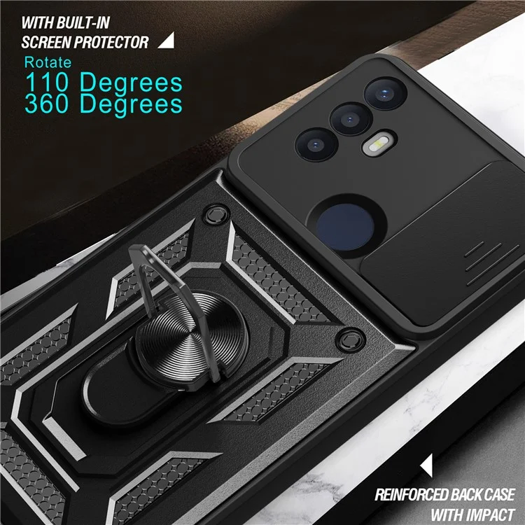 Funda para teléfono TCL 30 SE Concha Soporte PC+TPU Funda de teléfono Protección de lente deslizante - Negro