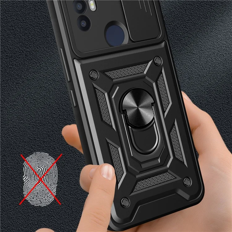 Funda para teléfono TCL 30 SE Concha Soporte PC+TPU Funda de teléfono Protección de lente deslizante - Negro