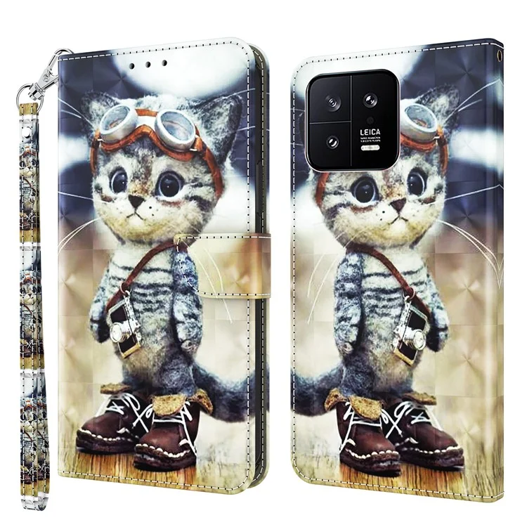 Pour Xiaomi 13 5G étui de téléphone en cuir PU avec motif 3D - Chat debout