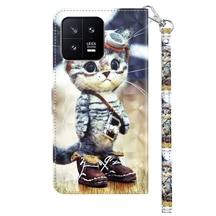 Pour Xiaomi 13 5G étui de téléphone en cuir PU avec motif 3D - Chat debout