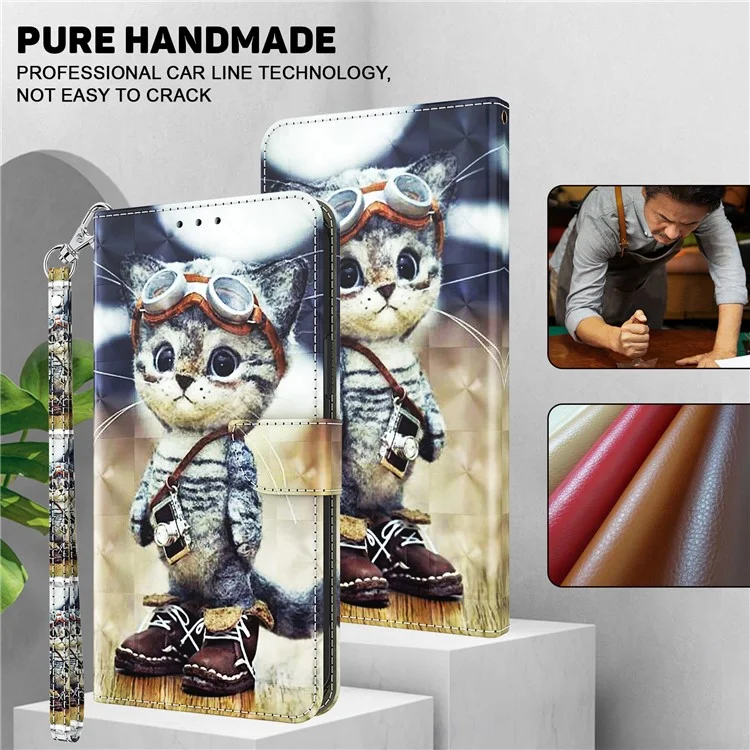 PU Leather Flip Cover for Xiaomi 13 Lite / Civi 2 Wallet Phone Case 3D Pattern Printing Phone Shell with Strap - Standing Cat